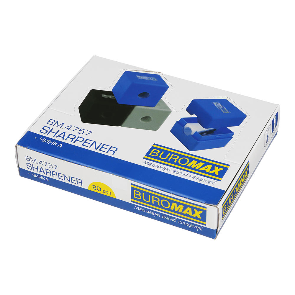 Стругачка Buromax CUBE, RUBBER TOUCH, 1 отв., контейнер, пластикова, колір асорті BM.4757